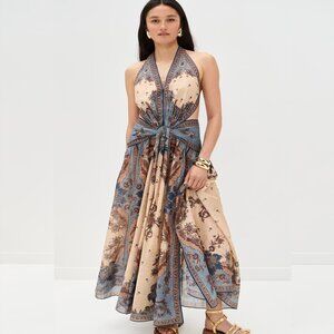 Zimmermann Ascension Plunge Halter Maxi Dress